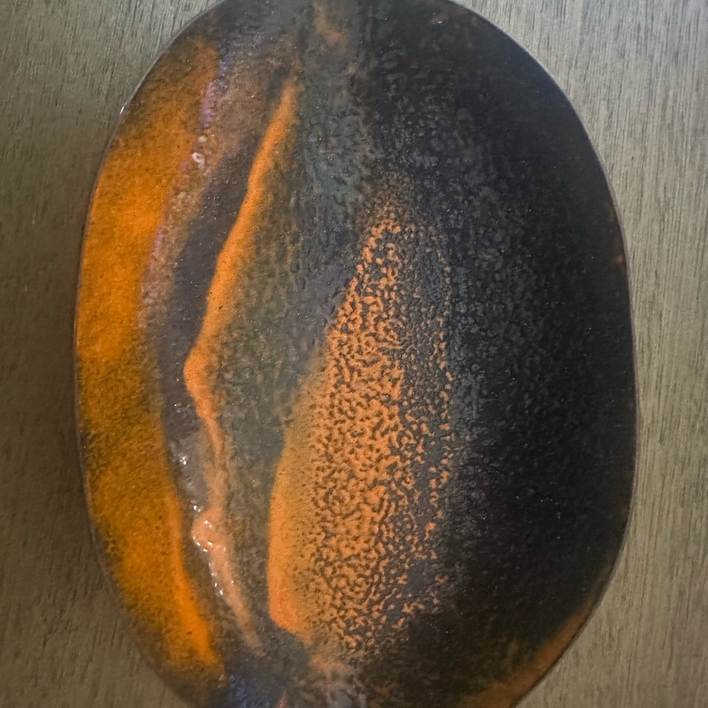 Funky Vintage Enamel on Copper Candy Dish - Black and Orange - Picture 3 of 3